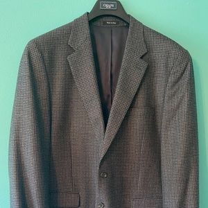 Chaps Men's 100% Lambswool Houndstooth Sport Coat in Navy, Grey & Black Size 46L